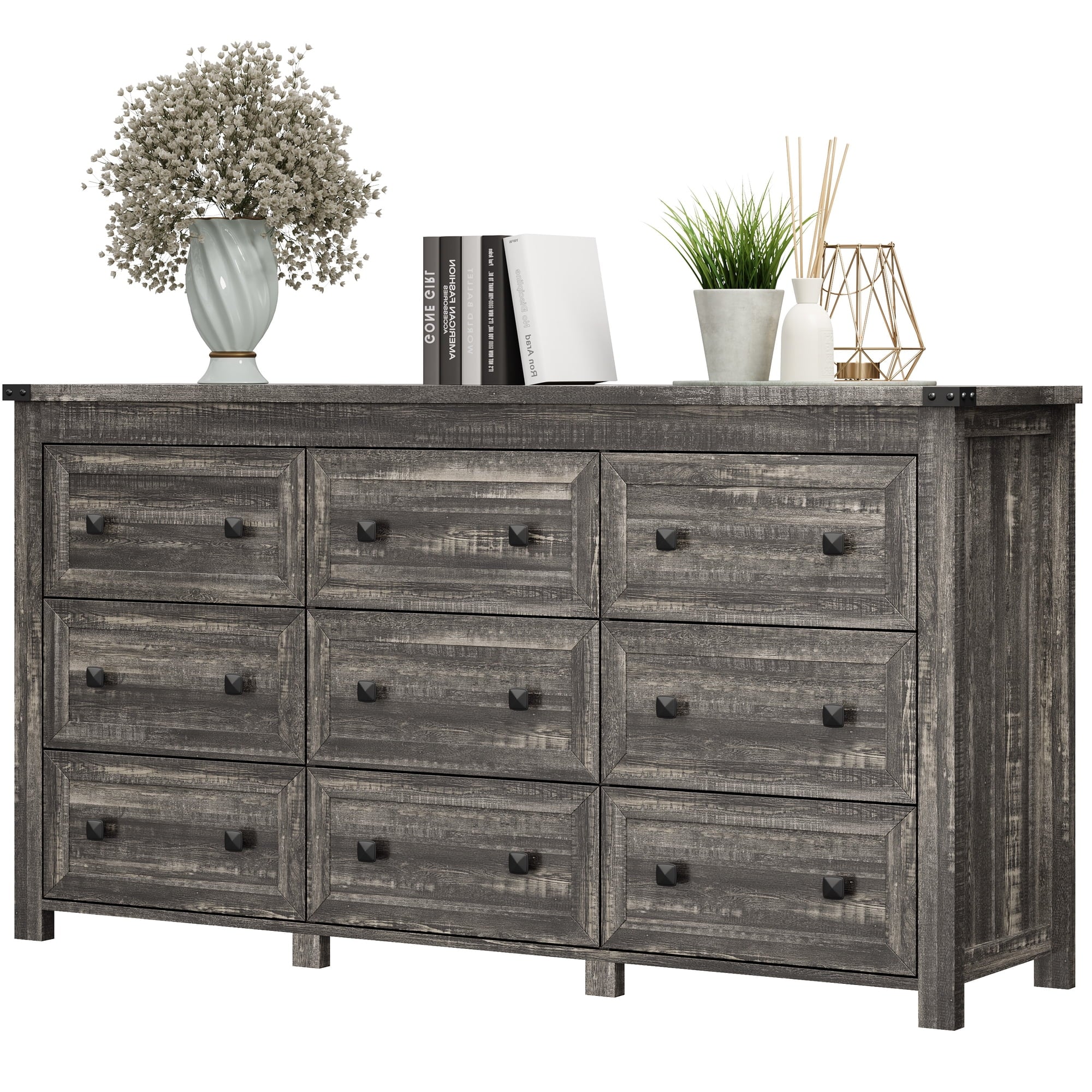 FANRAL Dresser for Bedroom with 6 Drawers, Metal Handle Closet Storage Cabinet,Wide TV Stand Chests of Drawers, Dresser