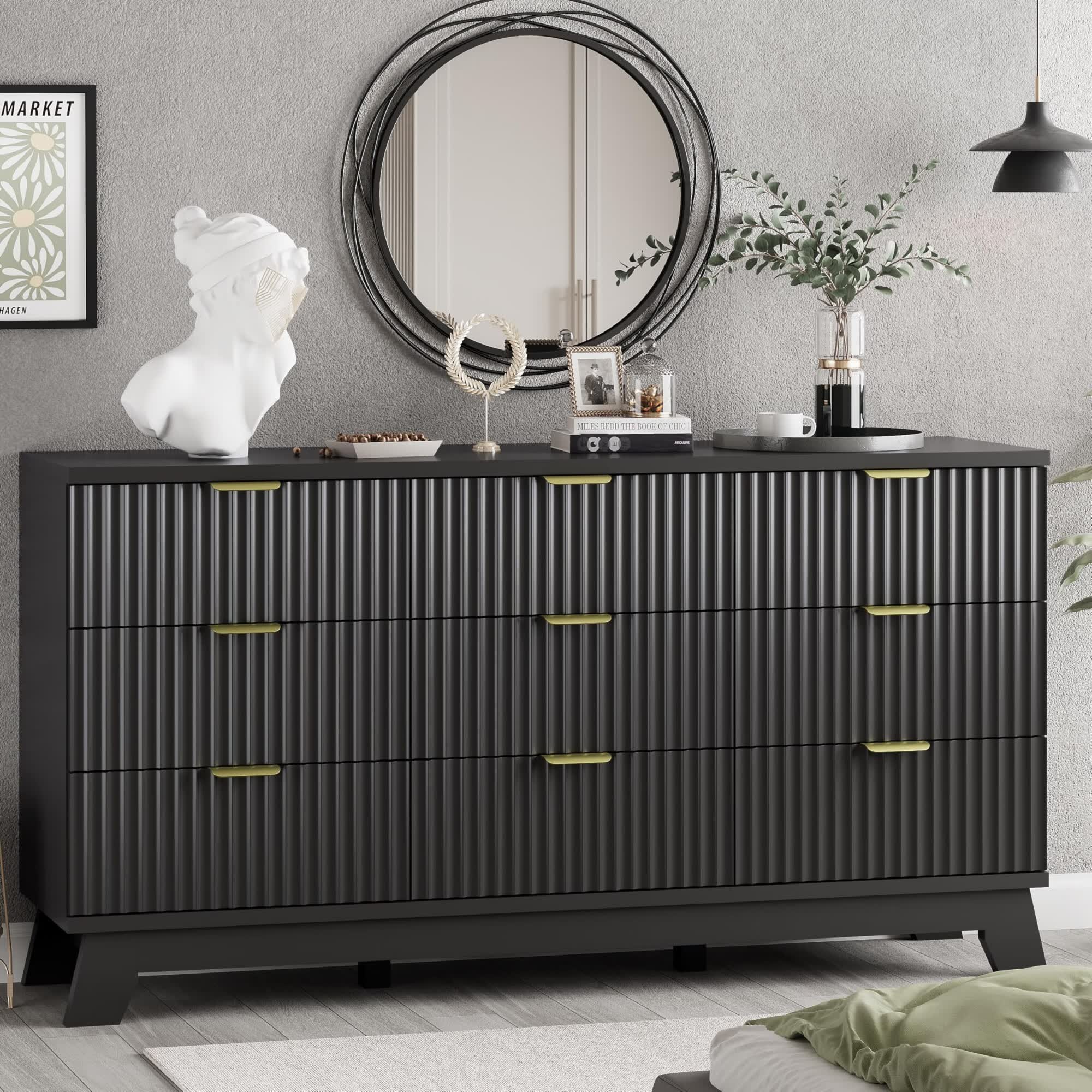 FANRAL 6 Drawers Dresser Fluted Dresser for Bedroom,en Chest of Drawers Modern Dresser for Closet, Dresser