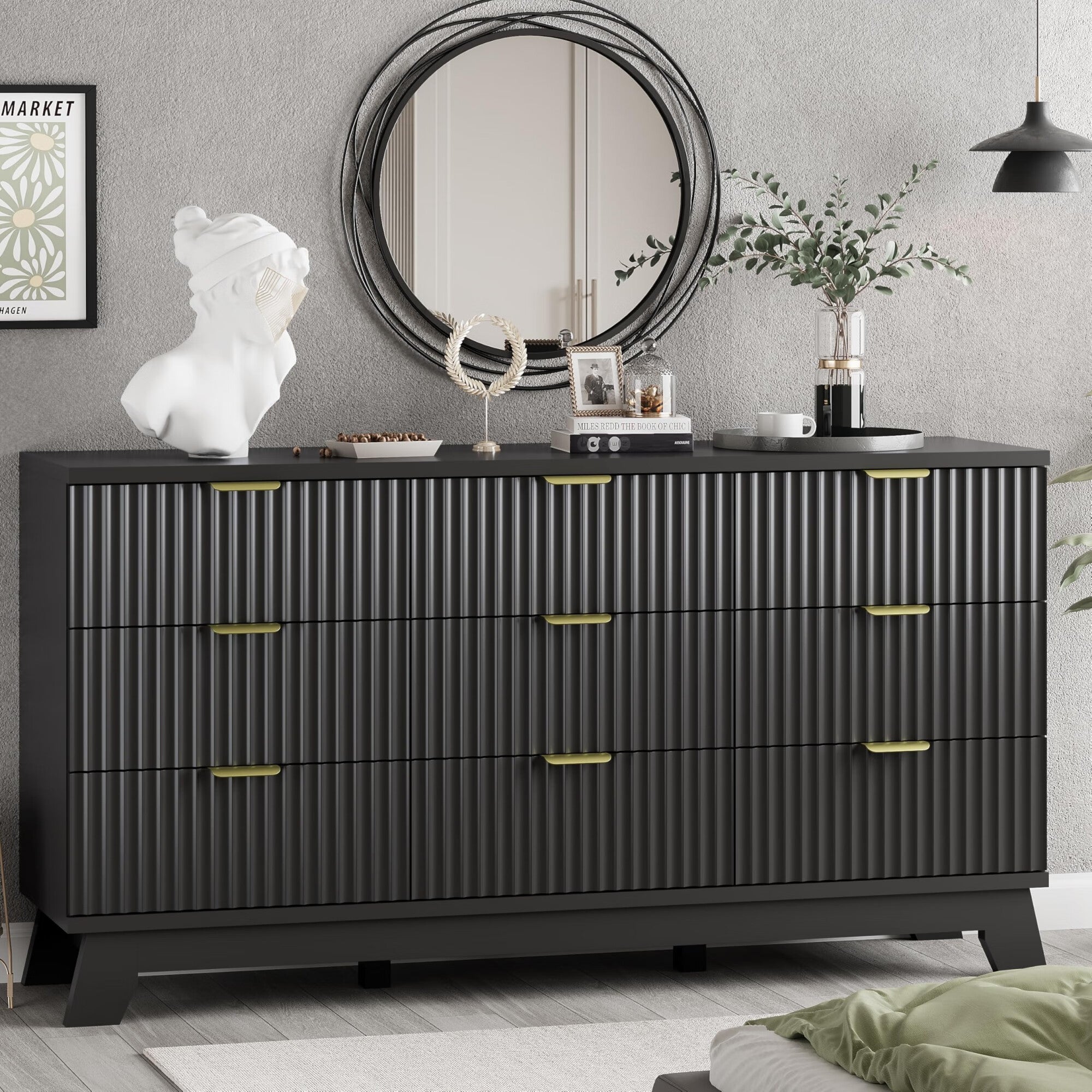 FANRAL 6 Drawers Dresser Fluted Dresser for Bedroom,en Chest of Drawers Modern Dresser for Closet, Dresser