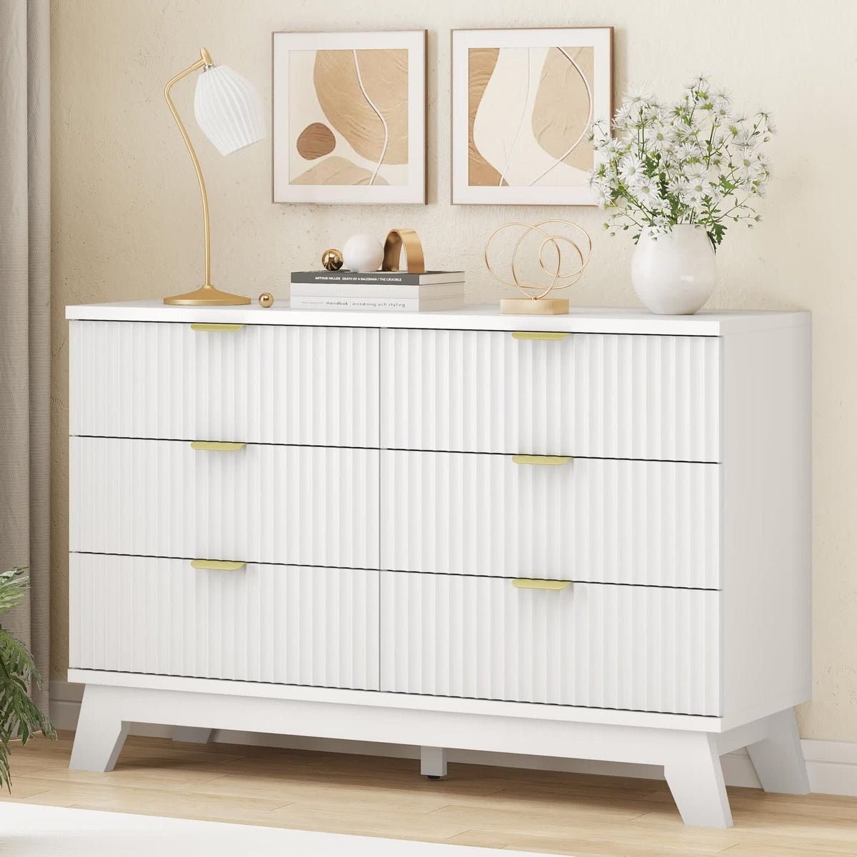 FANRAL 6 Drawers Dresser Fluted Dresser for Bedroom,en Chest of Drawers Modern Dresser for Closet, Dresser