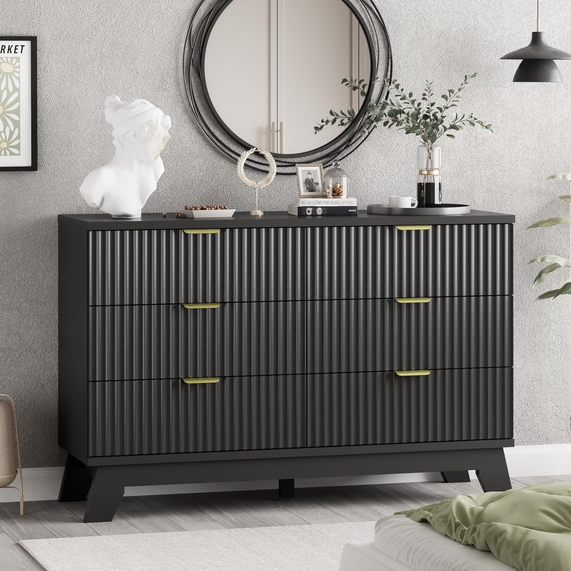 FANRAL 6 Drawers Dresser Fluted Dresser for Bedroom,en Chest of Drawers Modern Dresser for Closet, Dresser