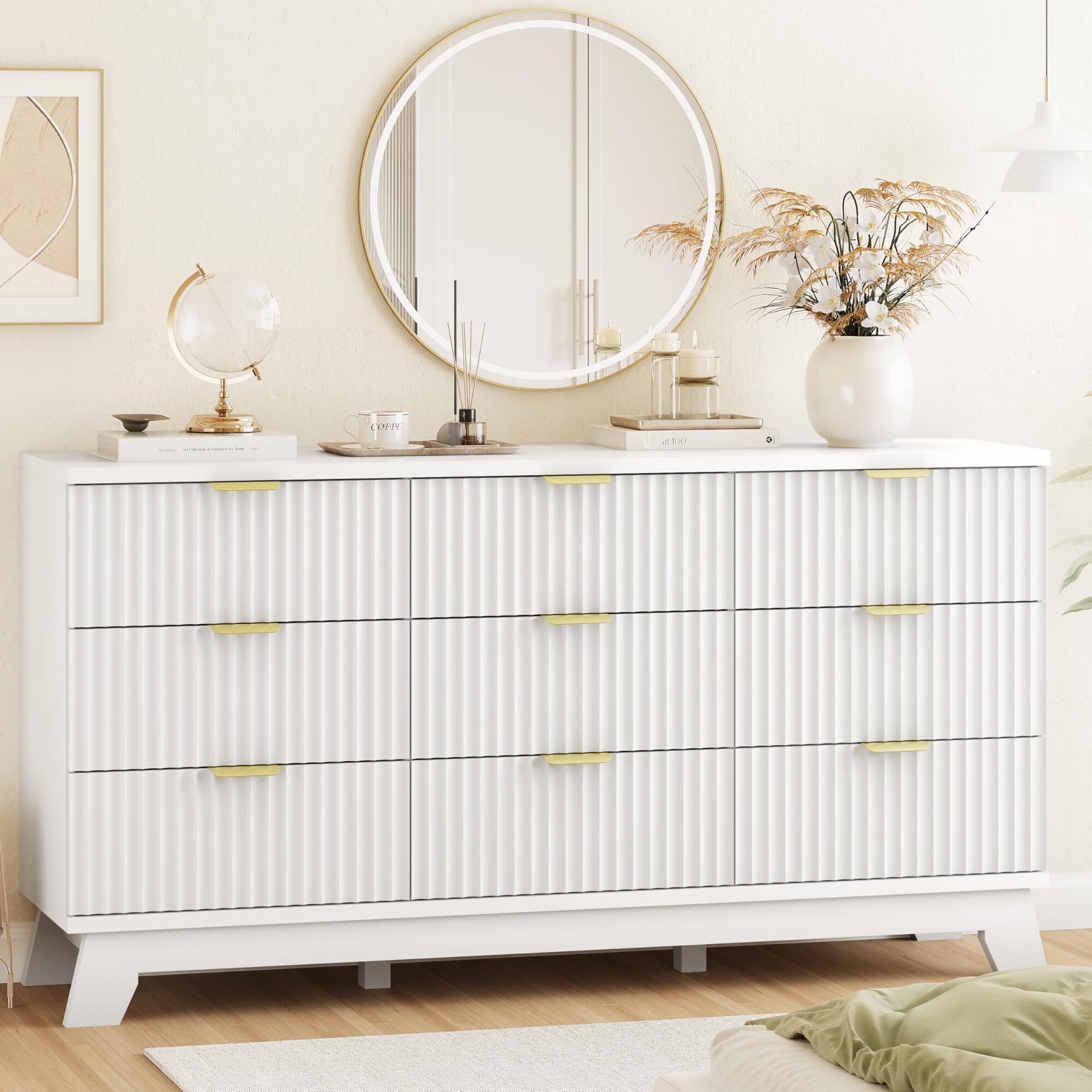 FANRAL 6 Drawers Dresser Fluted Dresser for Bedroom,en Chest of Drawers Modern Dresser for Closet, Dresser