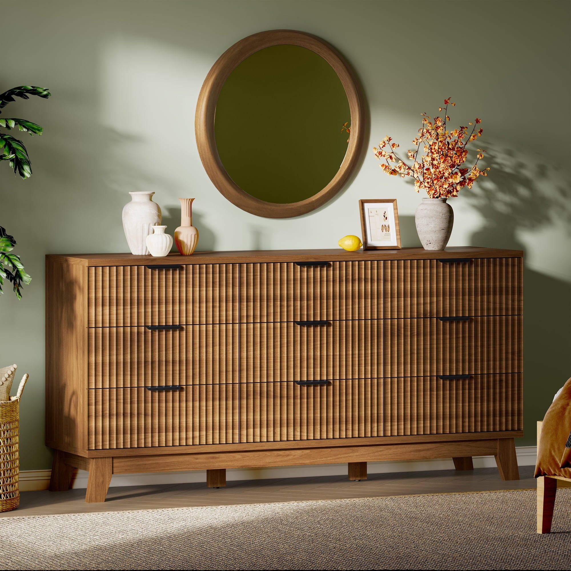 FANRAL 6 Drawers Dresser for Bedroom,54" Wide Fluted Dresser,en Dresser TV Stand,Modern Closet Clothes Storage Organizer for Bedroom, Dresser
