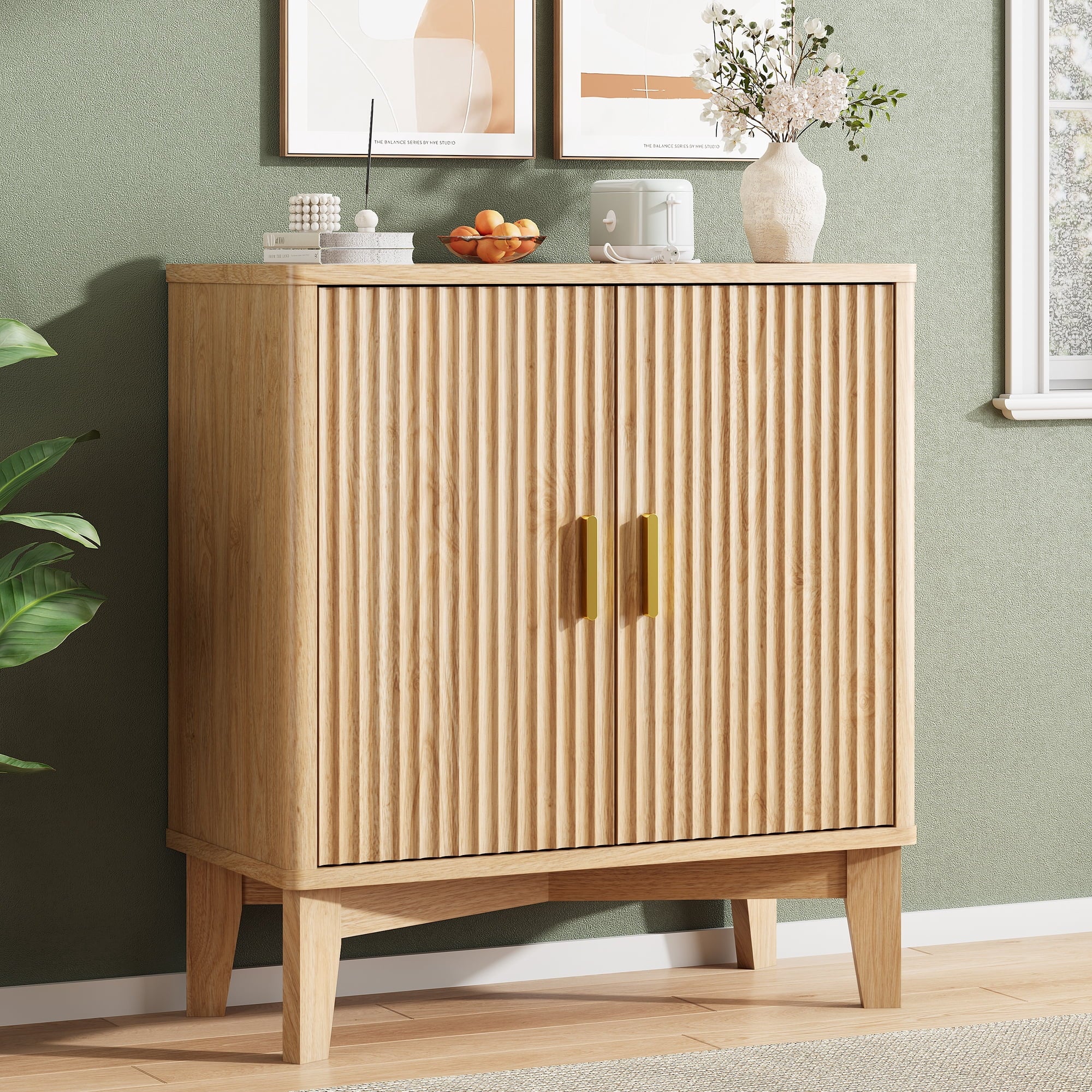 FANRAL 31.5" Wide Fluted Sideboard Buffet Cabinet with Sliding Door,Adjustable Shelves,Multi-Functional Storage Console for Kitchen Dining Room Living Room, Storage Cabinet