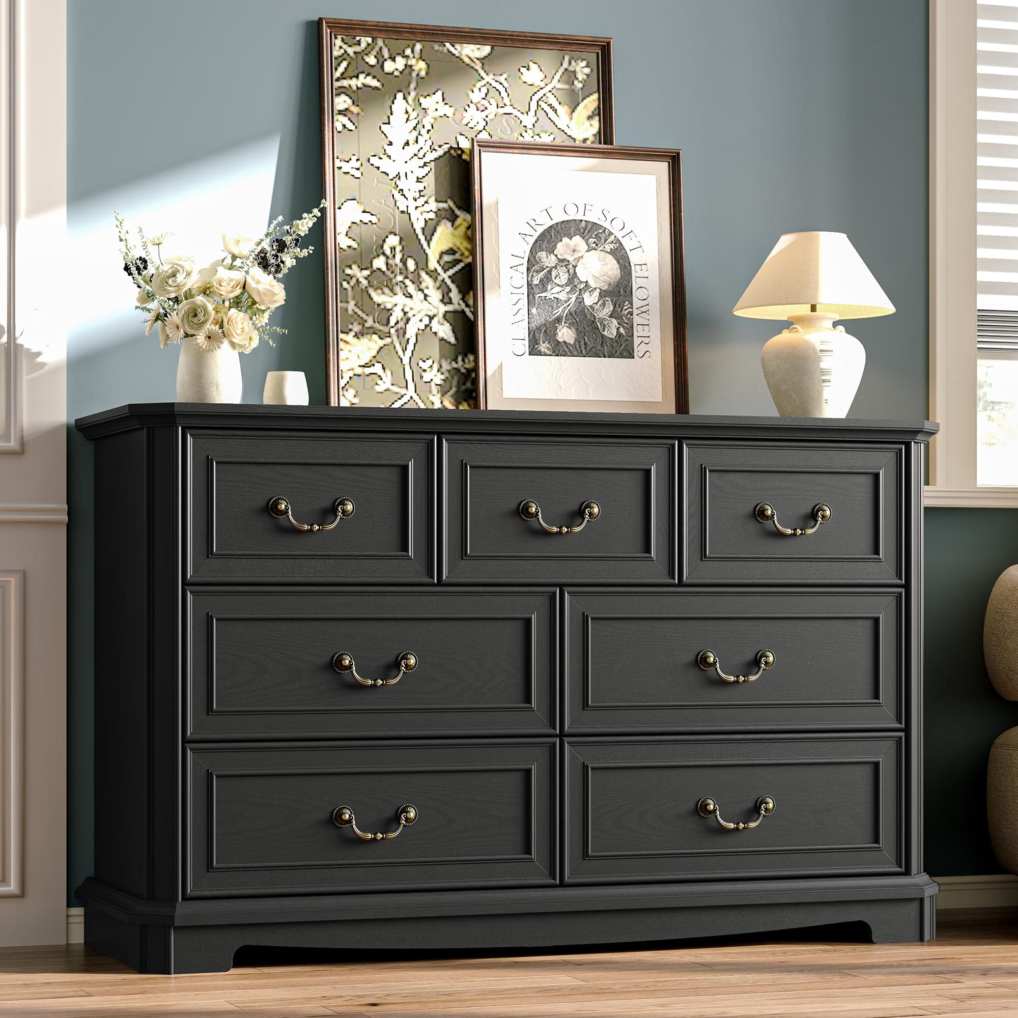 FANRAL Farmhouse 6 Drawers Dresser,Rustic Dresser for Bedroom,Chest of Drawers with Metal Handle,en Dresser for Closet, Dresser