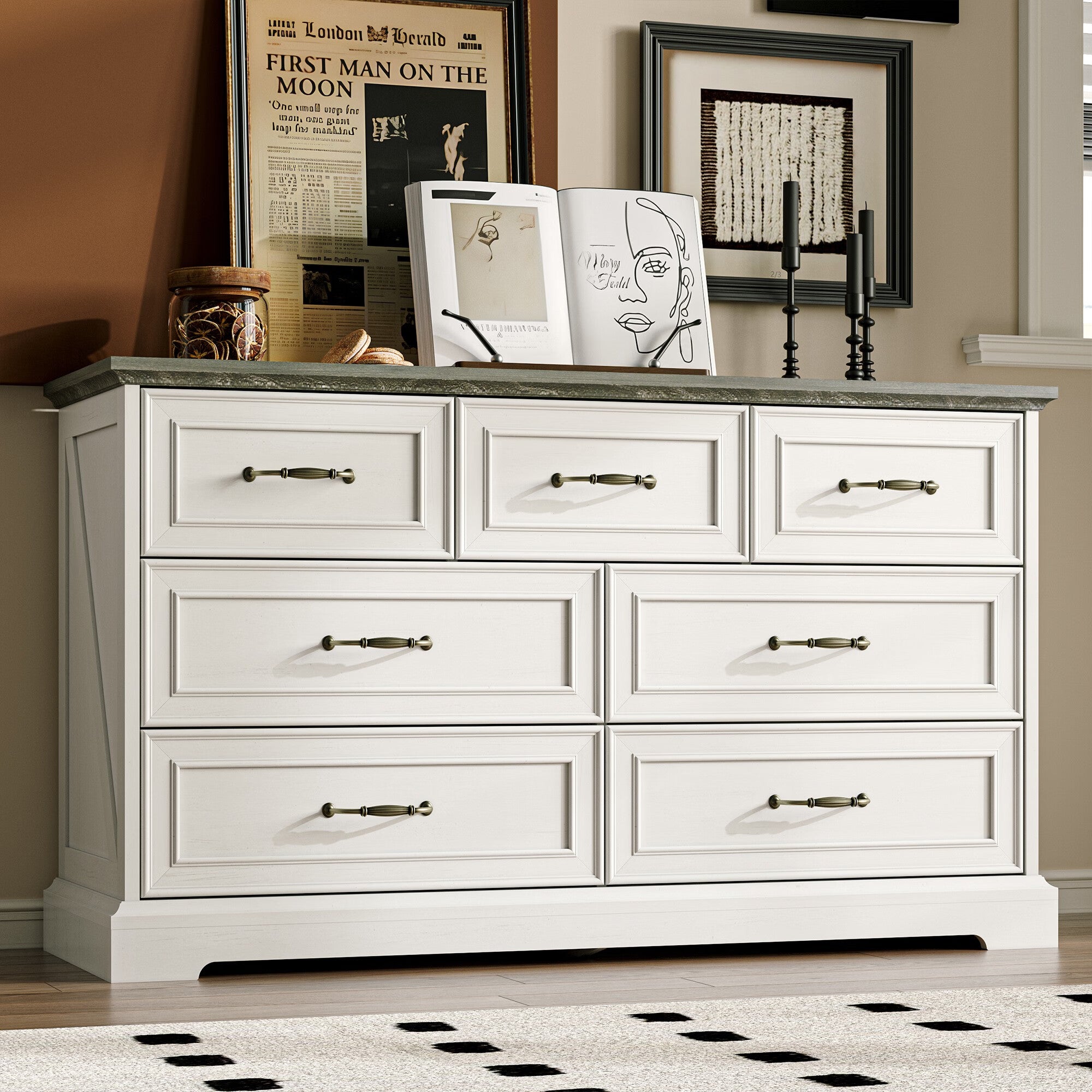 FANRAL Tall Dresser for Bedroom with 6 Drawers Chest of Drawers,en Dresser Storage Cabinet with Metal Handles, Dresser