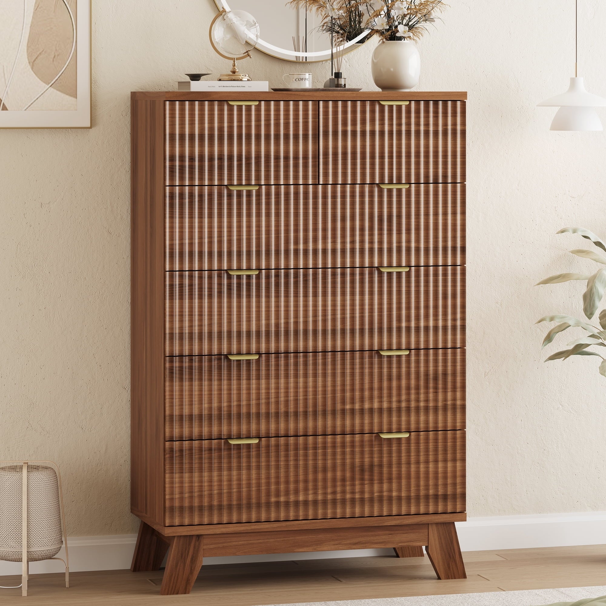 FANRAL 6 Drawers Dresser Fluted Dresser for Bedroom,en Chest of Drawers Modern Dresser for Closet, Dresser